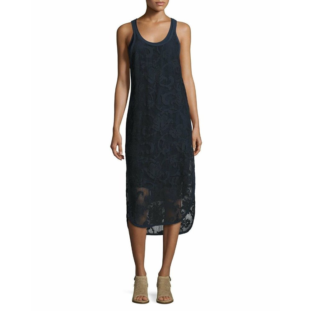 Rag & Bone NWT Blue Dress Stella Racerback Tank Sheer Layer Navy Midi  2xs XXS